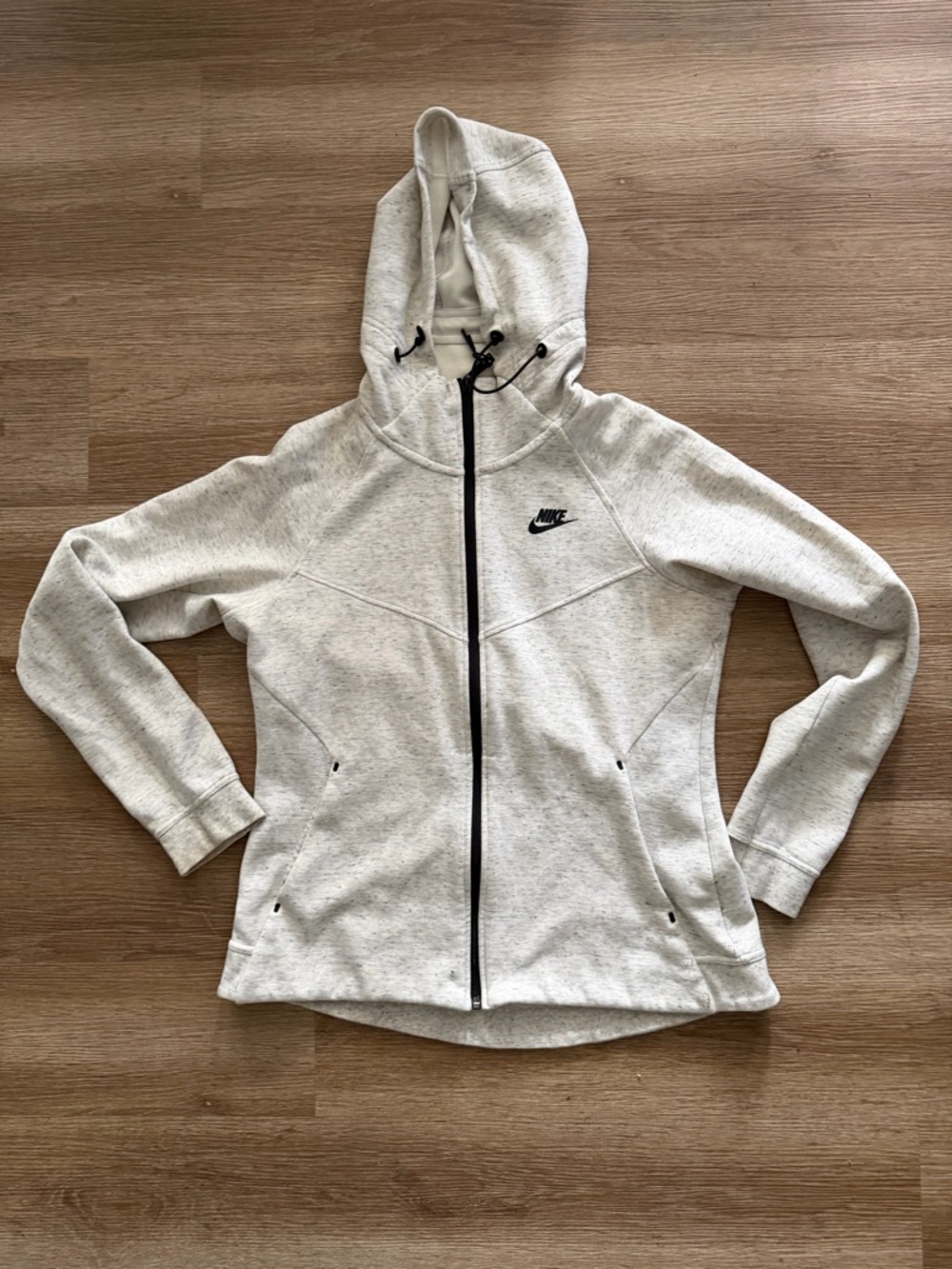 Nike Women's Heather Light Gray Full-Zip Hooded Sweatshirt with Black Trim - Picture 2 of 3